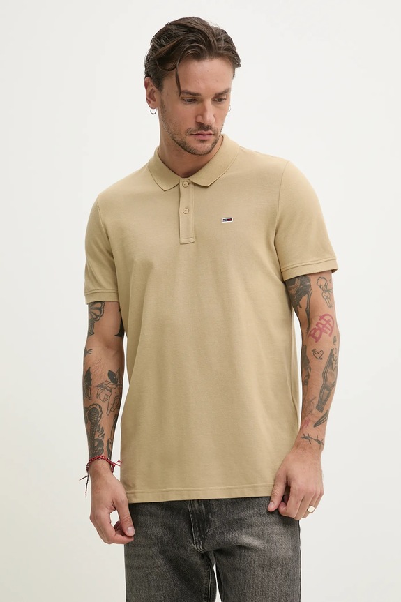 Tommy Jeans polo tričko pánske bavlnené jednofarebný béžová DM0DM20676