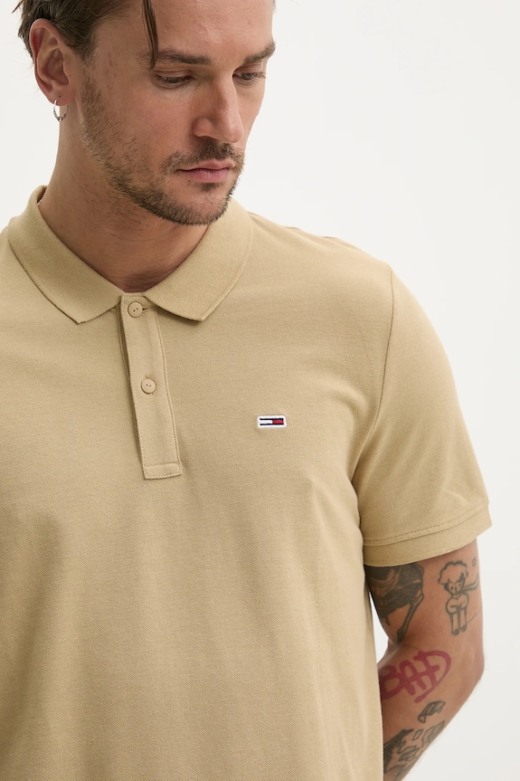 Tommy Jeans polo tričko pánske bavlnené béžová DM0DM20676
