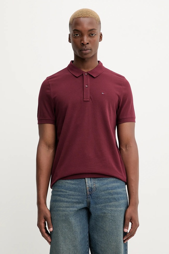 Tommy Jeans polo tričko pánske bavlnené jednofarebný burgundské DM0DM20676