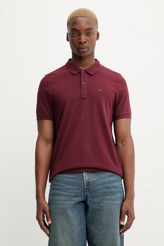 Tommy Jeans polo tričko pánske bavlnené jednofarebný burgundské DM0DM20676