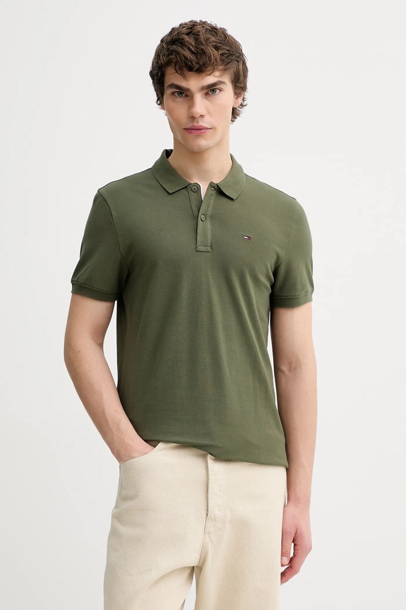 Tommy Jeans polo bărbătesc din bumbac verde DM0DM20676