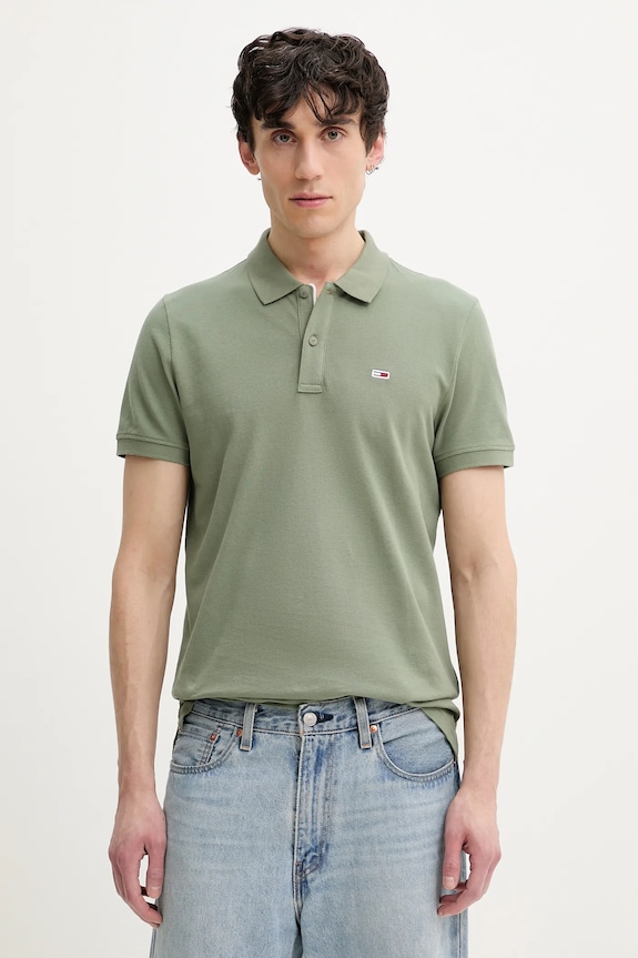 Tommy Jeans polo tričko pánske bavlnené jednofarebný zelená DM0DM20676