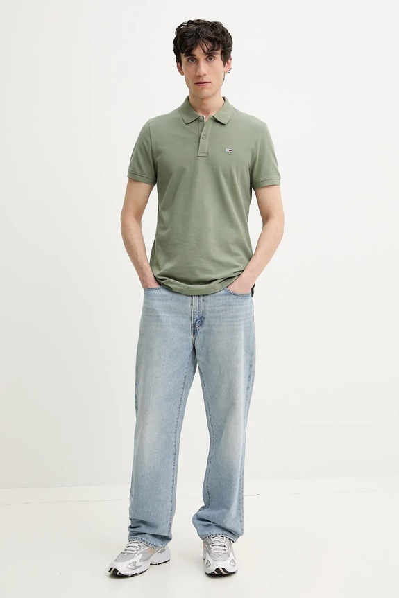 Tommy Jeans polo tričko pánske bavlnené DM0DM20676 zelená SS26
