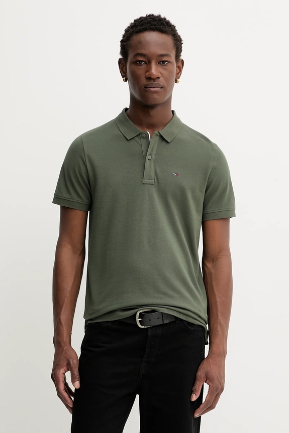 Tommy Jeans polo tričko pánske bavlnené jednofarebný zelená DM0DM20676