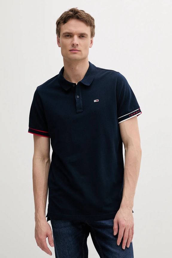 Tommy Jeans pamut póló apró mintás sötétkék DM0DM21306
