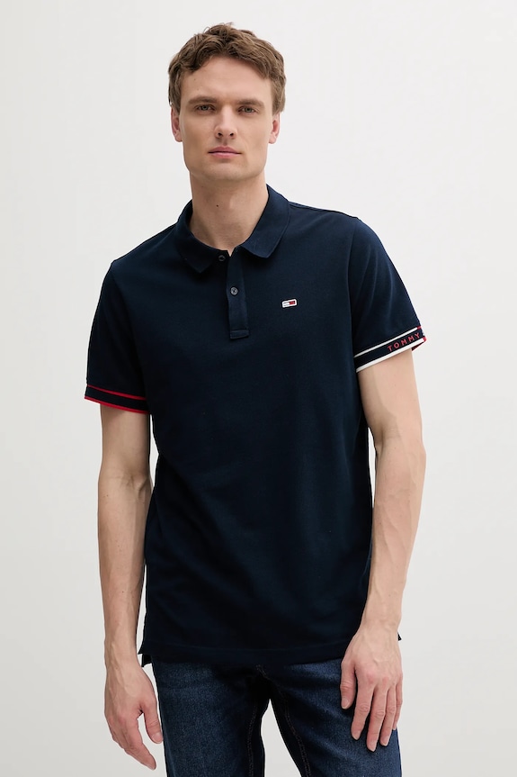 Tommy Jeans pamut póló apró mintás sötétkék DM0DM21306