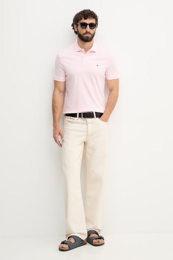 Tommy Hilfiger polo muški pamučni MW0MW39994 roza SS26