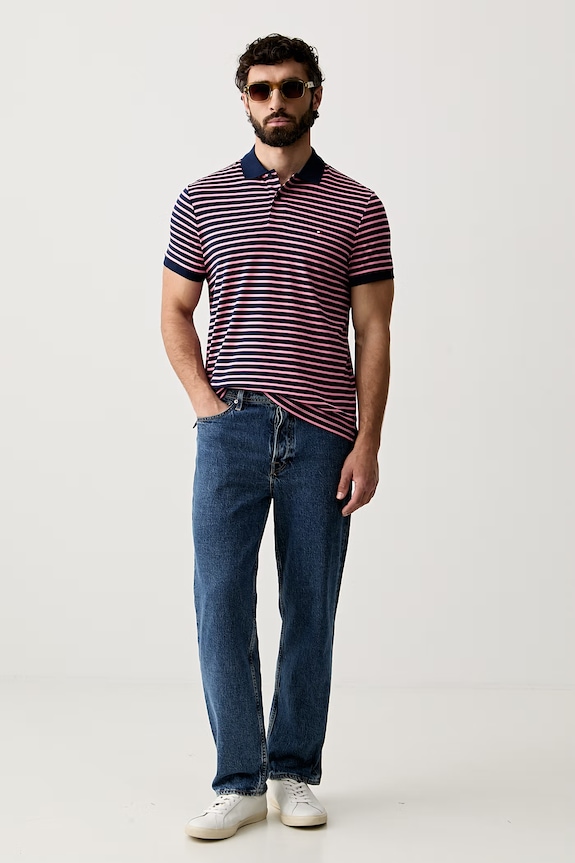 Tommy Hilfiger polo męskie bawełniane MW0MW39994 granatowy SS26