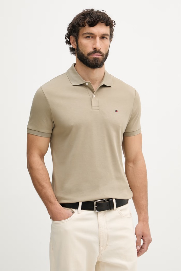 Tommy Hilfiger тениска с яка мъжки от памук зелен MW0MW39994