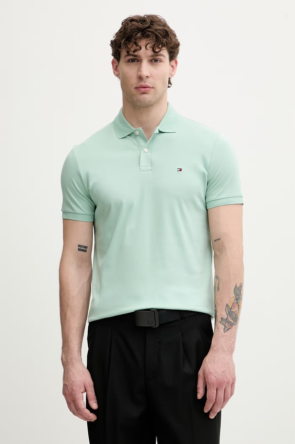 Tommy Hilfiger polo męskie bawełniane zielony MW0MW39994