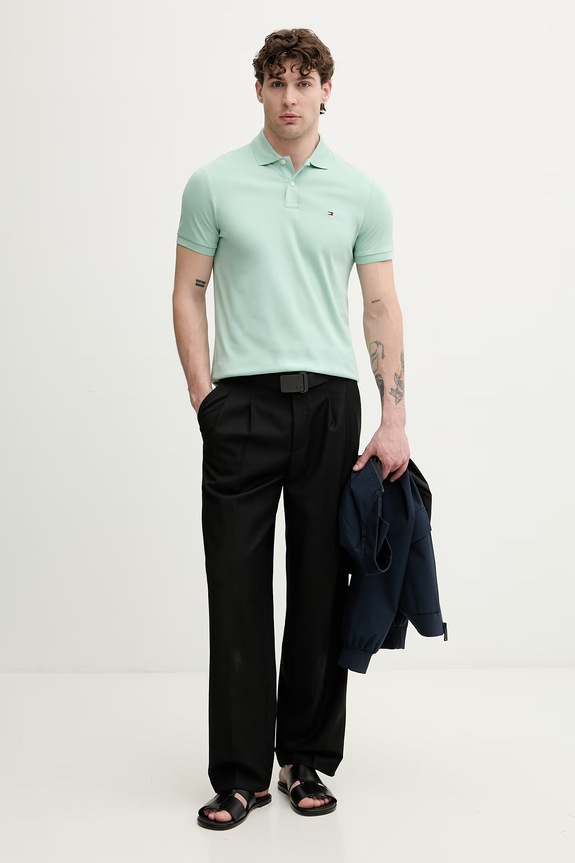 Tommy Hilfiger polo męskie bawełniane MW0MW39994 zielony SS26