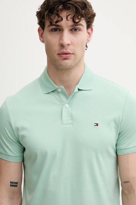 Tommy Hilfiger polo męskie bawełniane zielony MW0MW39994