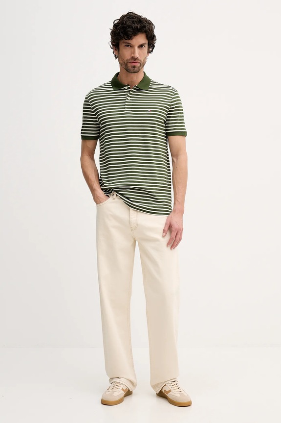 Tommy Hilfiger polo bărbați bumbac MW0MW39994 verde SS26