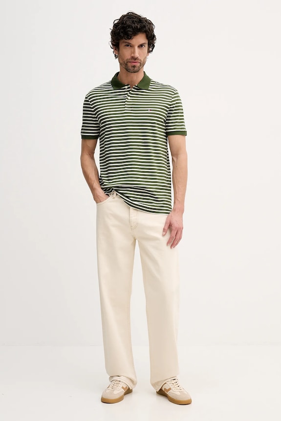 Tommy Hilfiger polo bărbați bumbac MW0MW39994 verde SS26