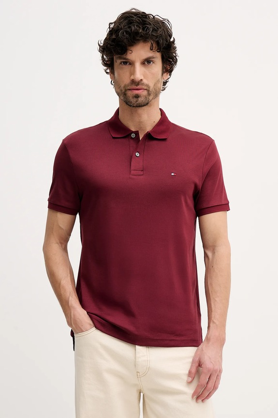 Tommy Hilfiger polo tričko pánske bavlnené burgundské MW0MW39994