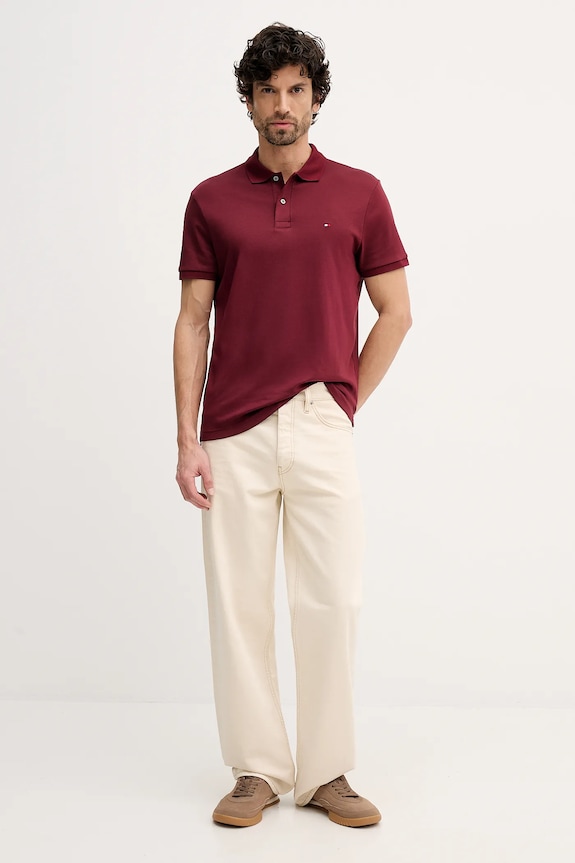 Tommy Hilfiger polo tričko pánske bavlnené MW0MW39994 burgundské SS26