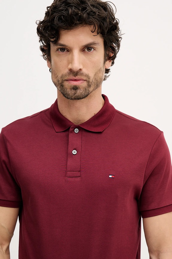 Tommy Hilfiger polo tričko pánske bavlnené burgundské MW0MW39994