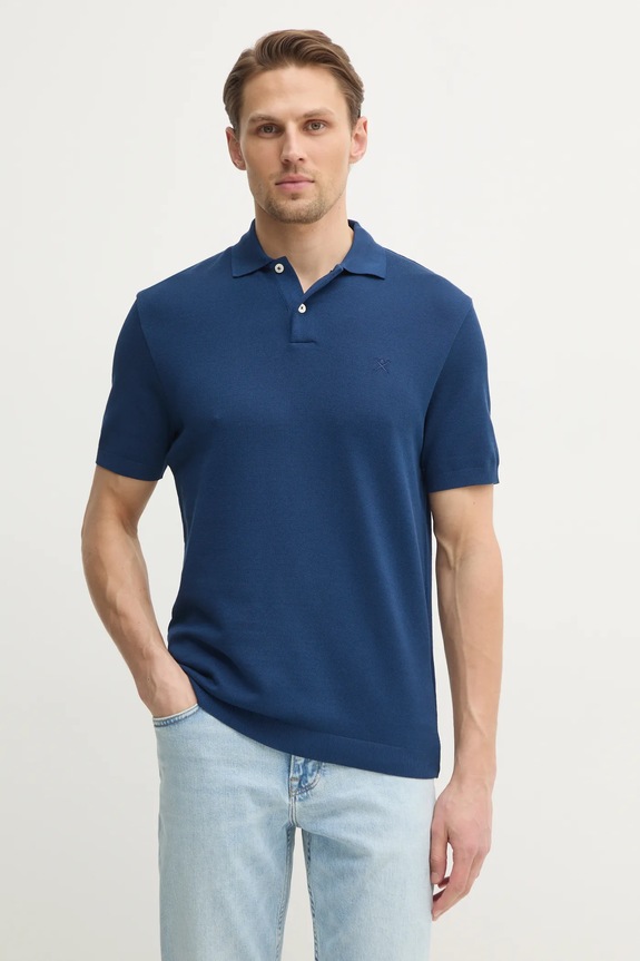 Bavlnené polo tričko Hackett London jednofarebný tmavomodrá HM563450