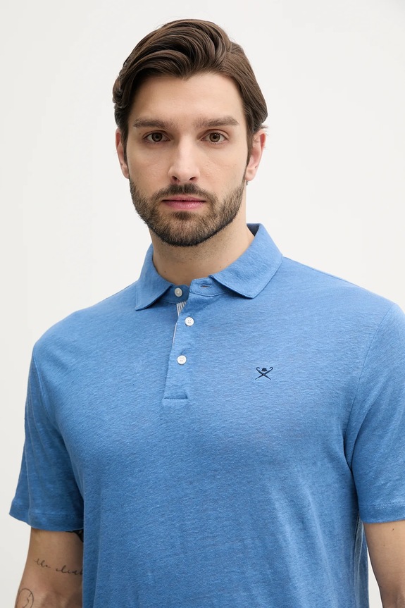 Lanena polo majica Hackett London ljubičasta HM563435