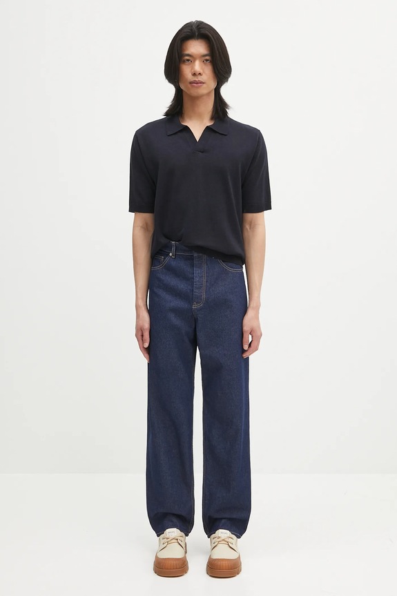 Norse Projects polo lniane Leif Cotton Linen Polo N45.0502.7004 granatowy