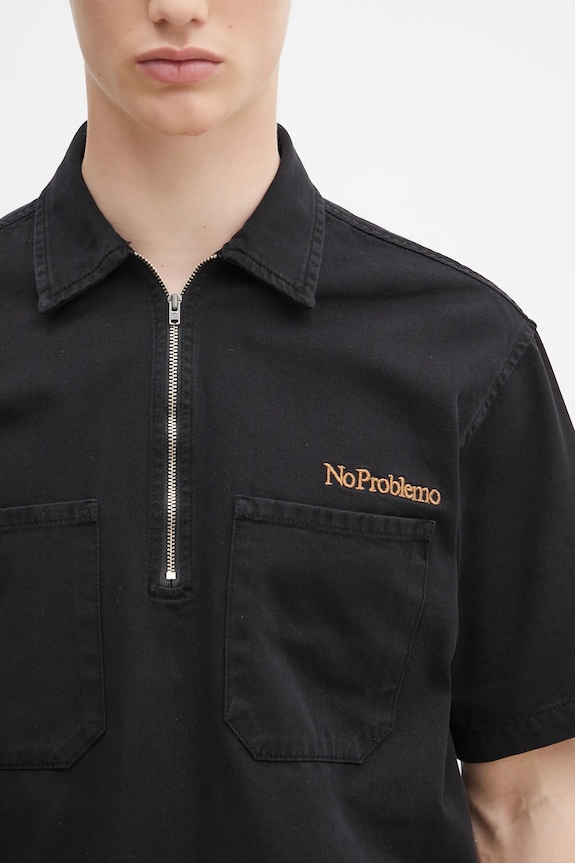 Βαμβακερό μπλουζάκι πόλο No Problemo Mini Problemo SS Work Shirt - Twill μαύρο NP4011403