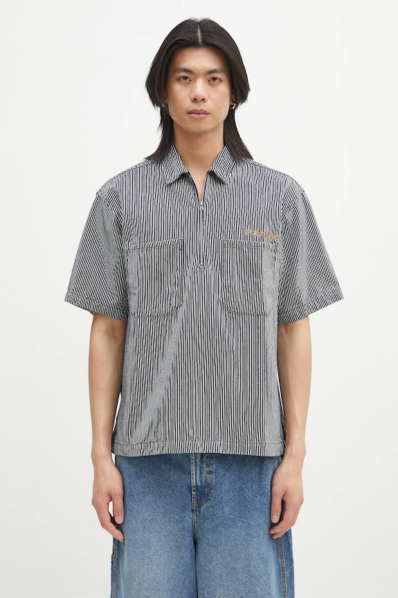 No Problemo polo bawełniane Mini Problemo SS Work Shirt - Denim wzorzyste granatowy NP4011303