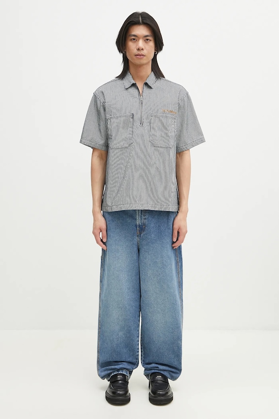 Bavlněné polo tričko No Problemo Mini Problemo SS Work Shirt - Denim NP4011303 námořnická modř