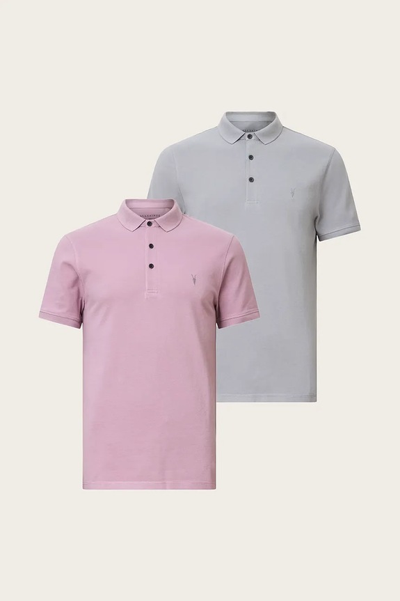 Βαμβακερό μπλουζάκι πόλο AllSaints REFORM 2-pack κανονικό γκρί M076PB