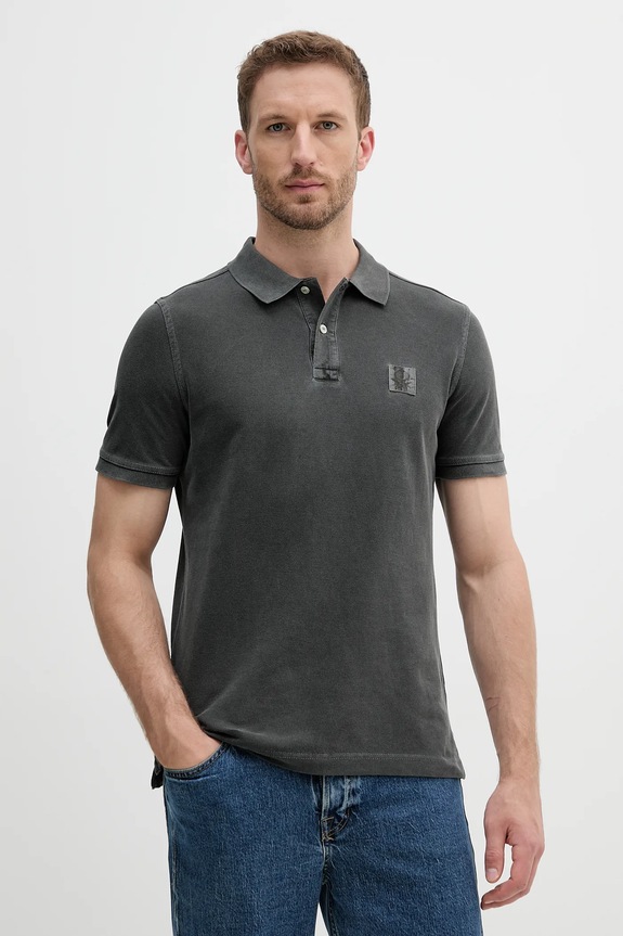 Памучна тениска с яка United Colors of Benetton стандартна сив 3089U302D