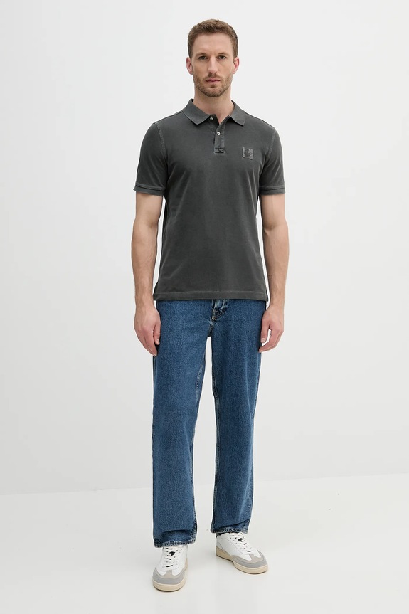 Памучна тениска с яка United Colors of Benetton 3089U302D сив SS25