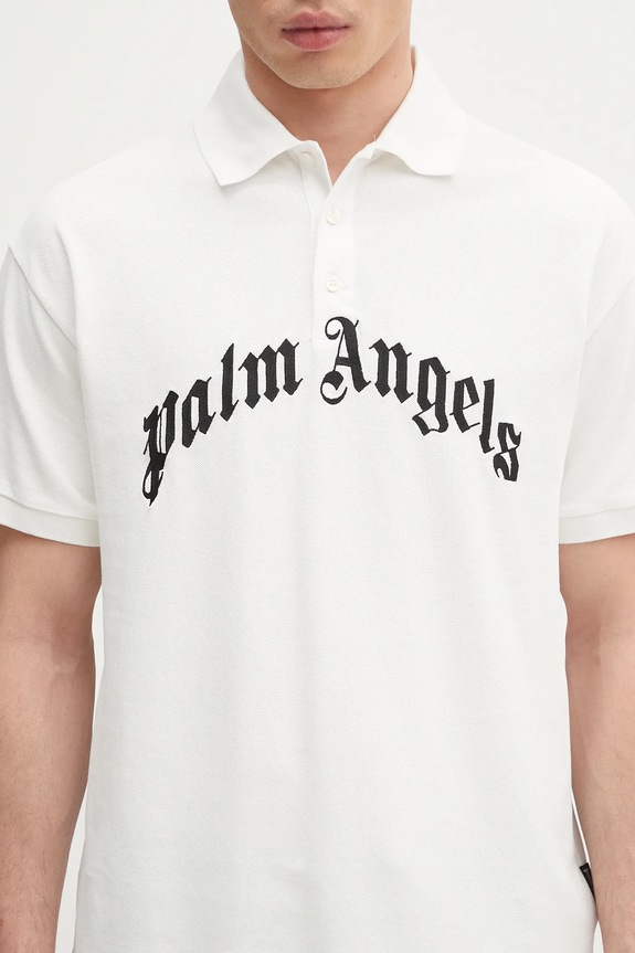 Хлопковое поло Palm Angels Curved Logo белый PMGB012S25FAB0030310