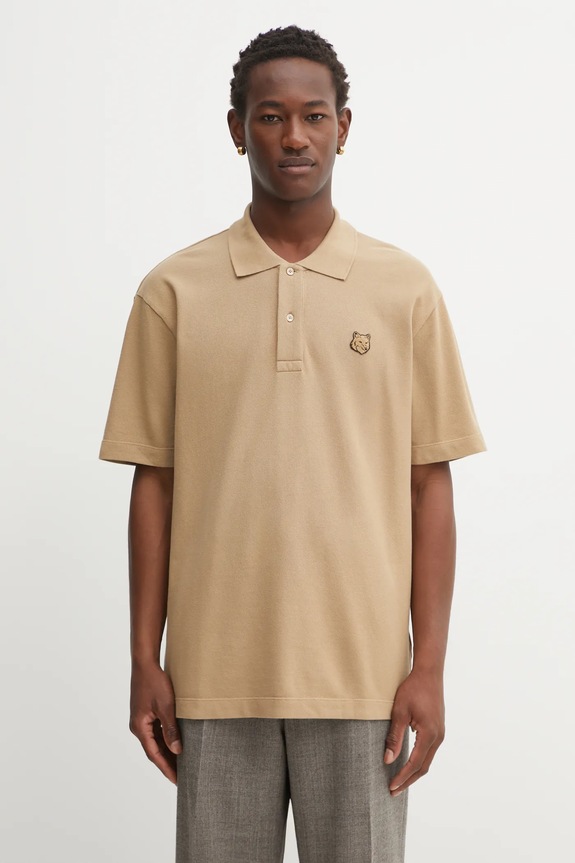 Maison Kitsuné cotton polo shirt Bold Fox Head Patch Comfort cotton beige MM00210KJ7010