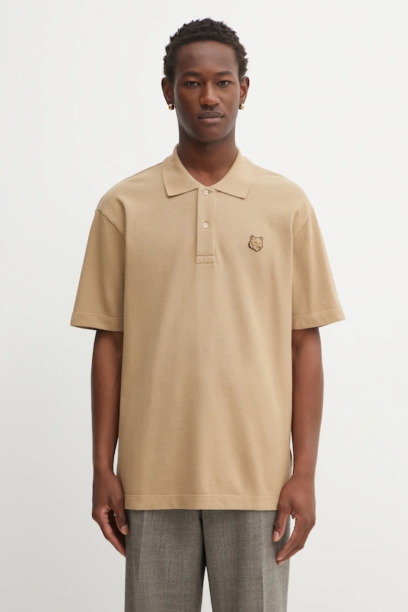 Maison Kitsuné cotton polo shirt Bold Fox Head Patch Comfort cotton beige MM00210KJ7010