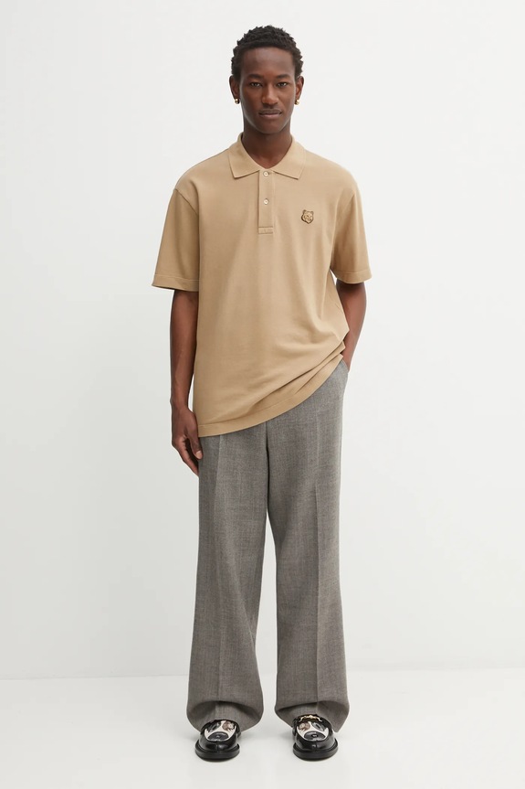 Maison Kitsuné cotton polo shirt Bold Fox Head Patch Comfort MM00210KJ7010 beige