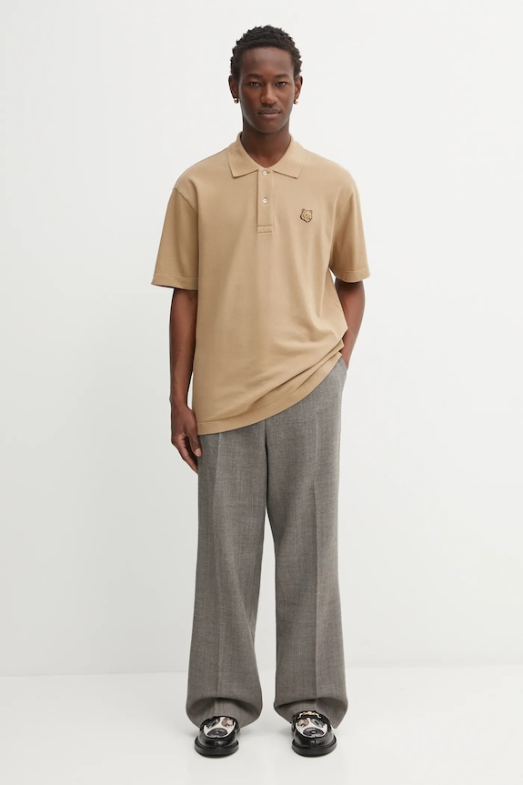 Maison Kitsuné cotton polo shirt Bold Fox Head Patch Comfort MM00210KJ7010 beige