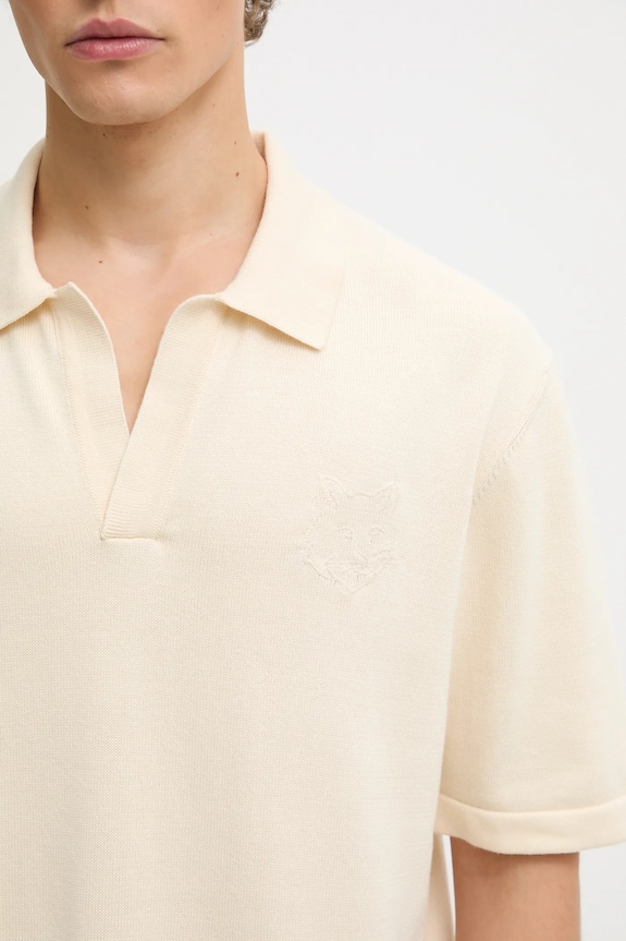 Maison Kitsuné polo in cotone Bold Fox Head Embroidered beige OM00205KT1135