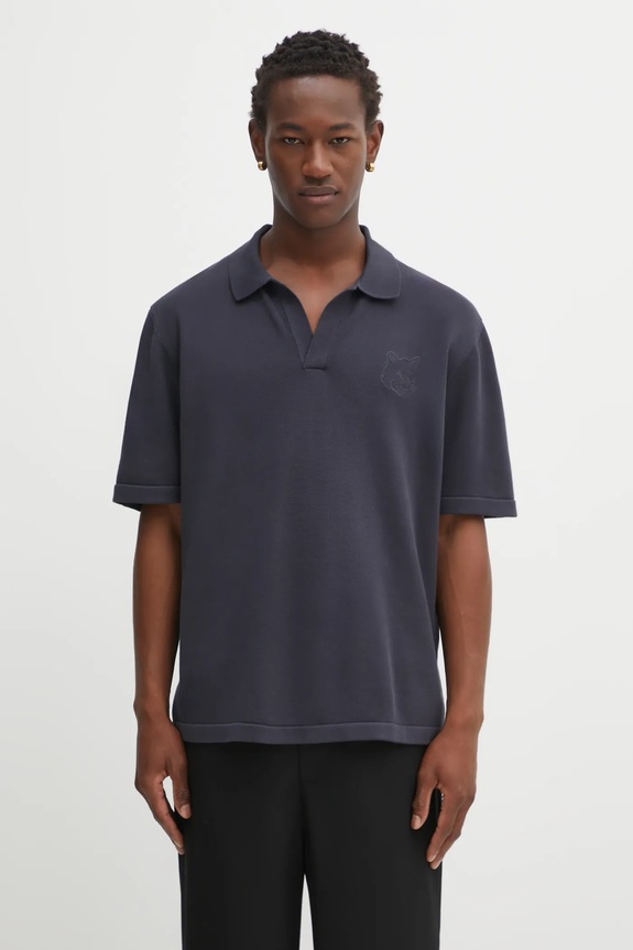 Maison Kitsuné polo in cotone Bold Fox Head Embroidered rilassato grigio OM00205KT1135