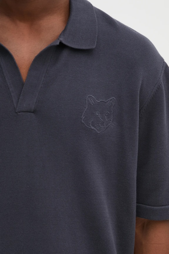 Maison Kitsuné polo in cotone Bold Fox Head Embroidered grigio OM00205KT1135