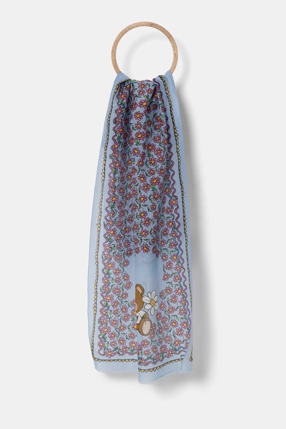 Šála ze směsi hedvábí Moschino 45 x 150 cm látka modrá M3251.3322