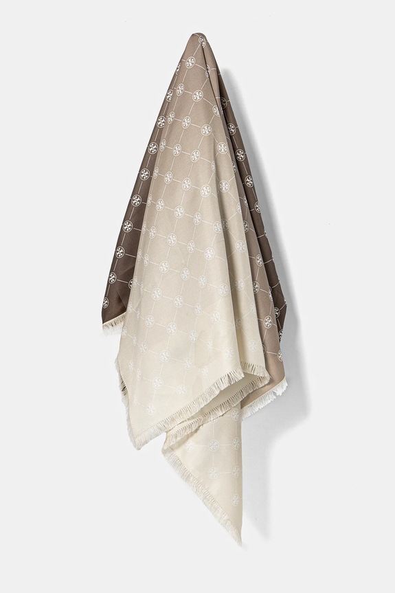 Hedvábná šála Tory Burch T Monogram Silk Oblong látka béžová 167410.250