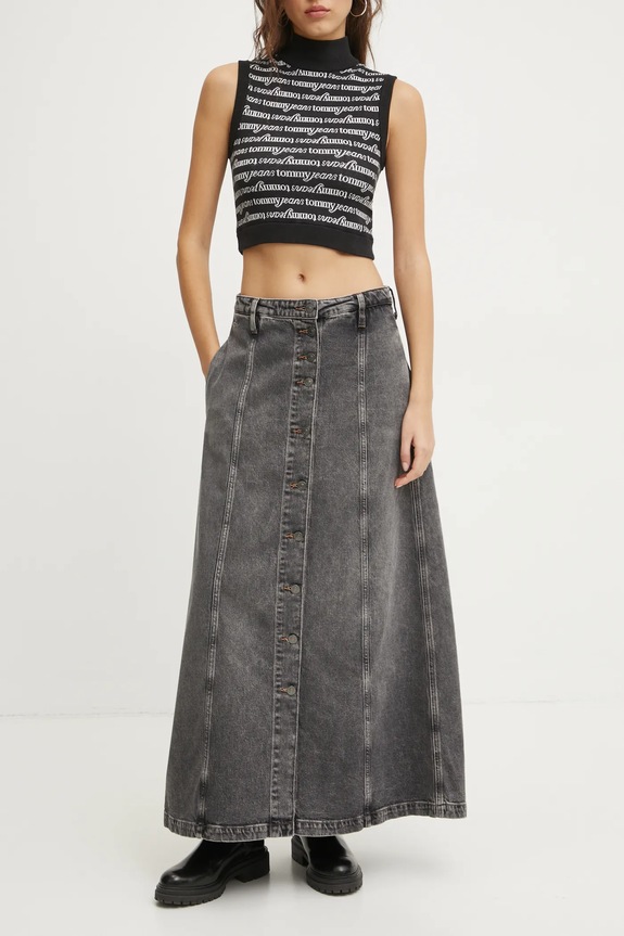 Rifľová sukňa Tommy Jeans rifľovina sivá DW0DW19799