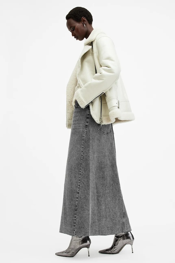 AllSaints fustă din denim NOIR MAXI W023RB