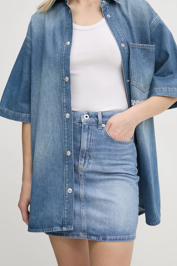 Rifľová sukňa Karl Lagerfeld Jeans bavlna modrá A1W12025