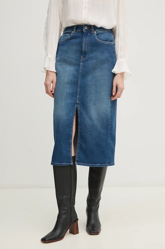 Rifľová sukňa Pepe Jeans MIDI SKIRT HW rifľovina modrá PL901186IA0