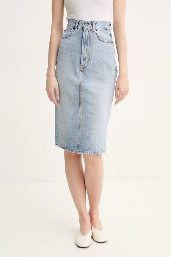 Fiorucci fustă din denim Faded Heart Pocket Denim Midi Skirt uni albastru W02SPDSK295DN01DN01