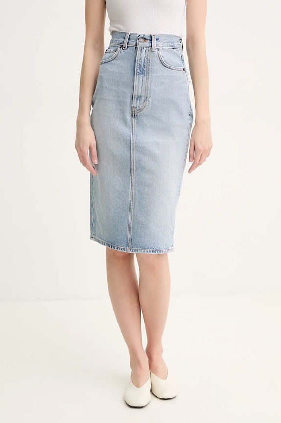 Fiorucci fustă din denim Faded Heart Pocket Denim Midi Skirt uni albastru W02SPDSK295DN01DN01