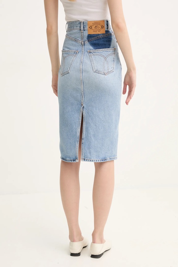 Îmbrăcăminte Fiorucci fustă din denim Faded Heart Pocket Denim Midi Skirt W02SPDSK295DN01DN01 albastru