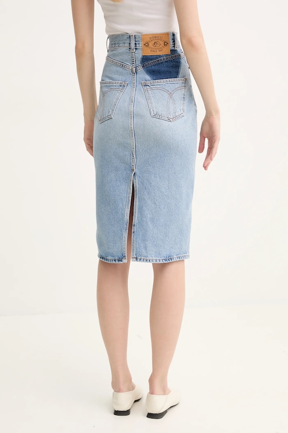 Îmbrăcăminte Fiorucci fustă din denim Faded Heart Pocket Denim Midi Skirt W02SPDSK295DN01DN01 albastru