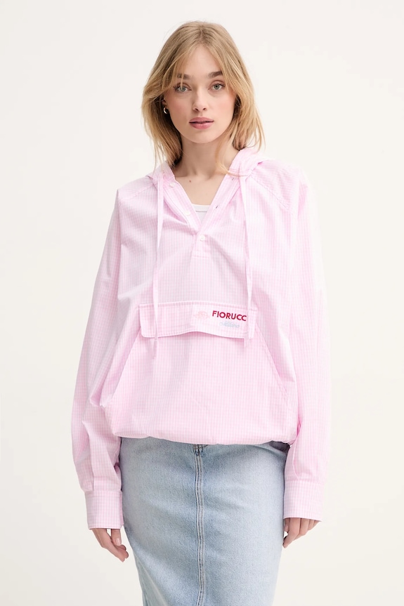 Βαμβακερή μπλούζα Fiorucci Gingham Logo Hoodie Shirt βαμβάκι ροζ W02SPTLO286CO01PN02