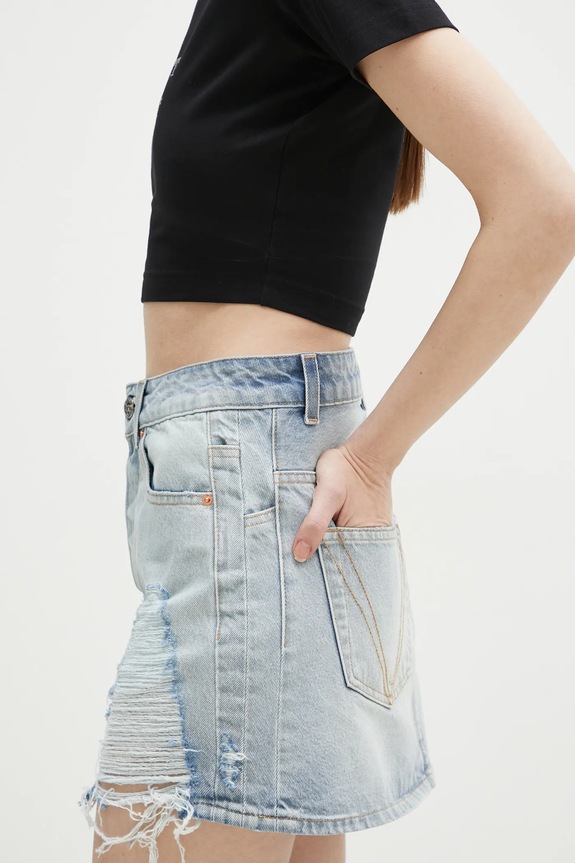 Джинсовая юбка VETEMENTS Destroyed Denim Mini WA66SK500L голубой SS25